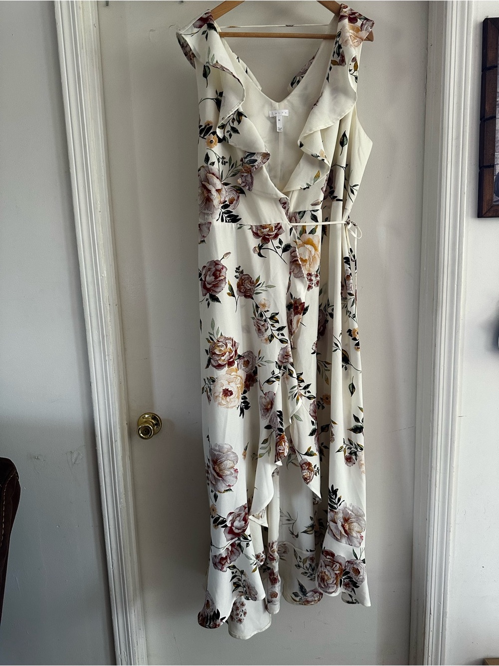 Leith Cream Floral Ruffle Dress with Yellow & Brown Blooms
